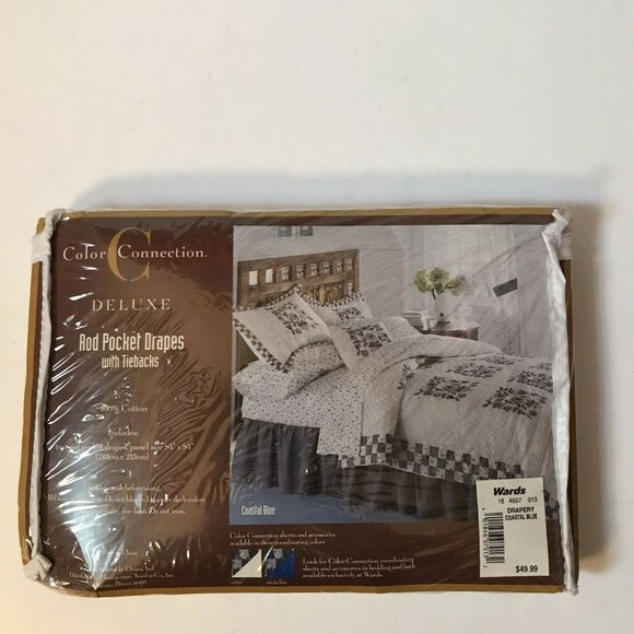 Color Connection Coastal Blue Floral Rod Pocket Drapes Tiebacks 84" x 84" Cotton - Picture 2 of 4